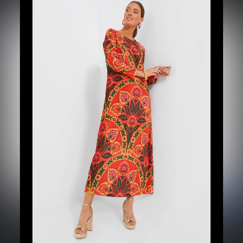 Oliphant Red Positano Long Sleeve Velvet Shift Maxi Dress